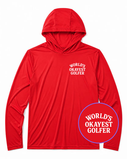 Red Worlds Okayest Golfer Men's Lightweight Performance Golf Hoodie