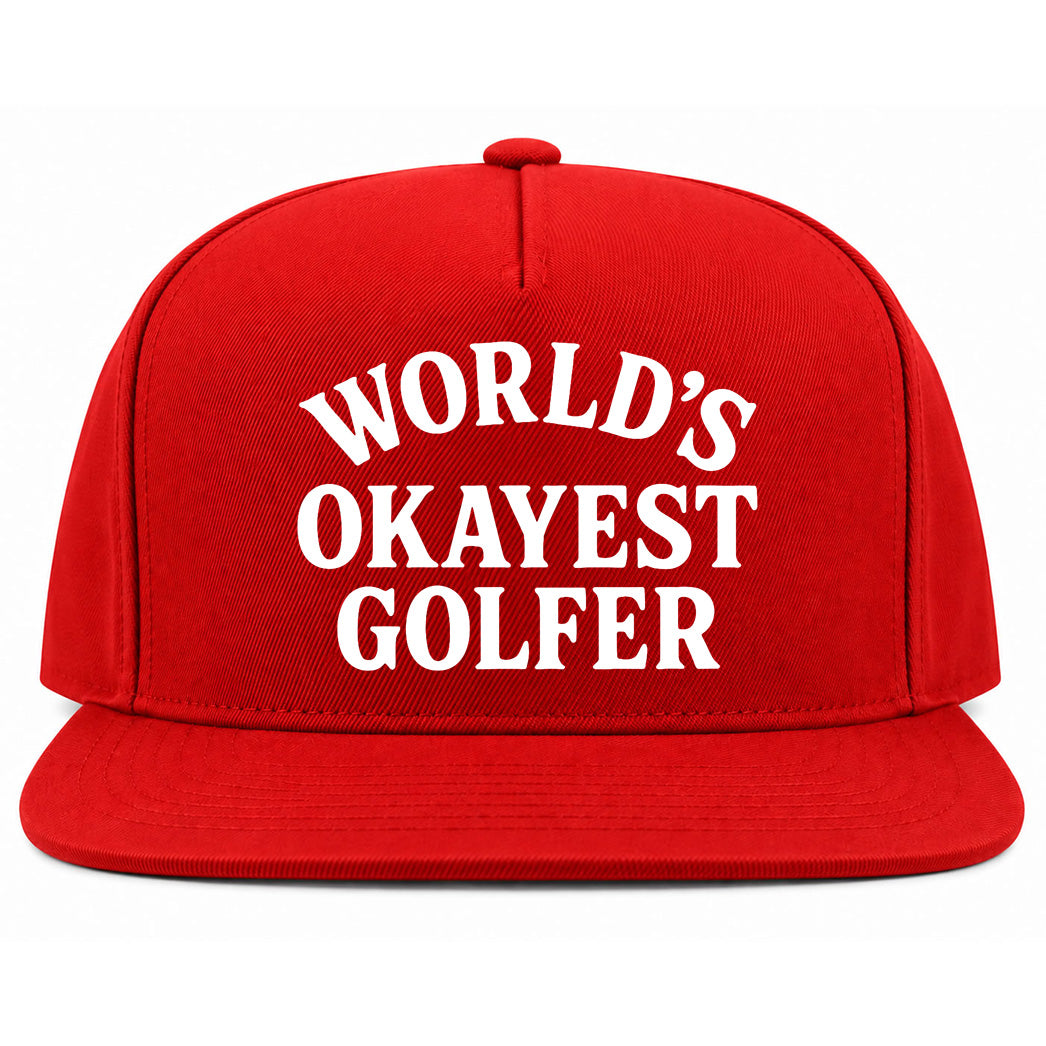 Red Worlds Okayest Golfer Golf Snapback Hat