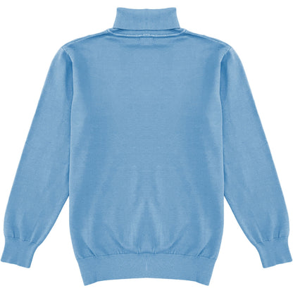 Baby Blue Mens Long Sleeve Knit Turtleneck Sweater Back