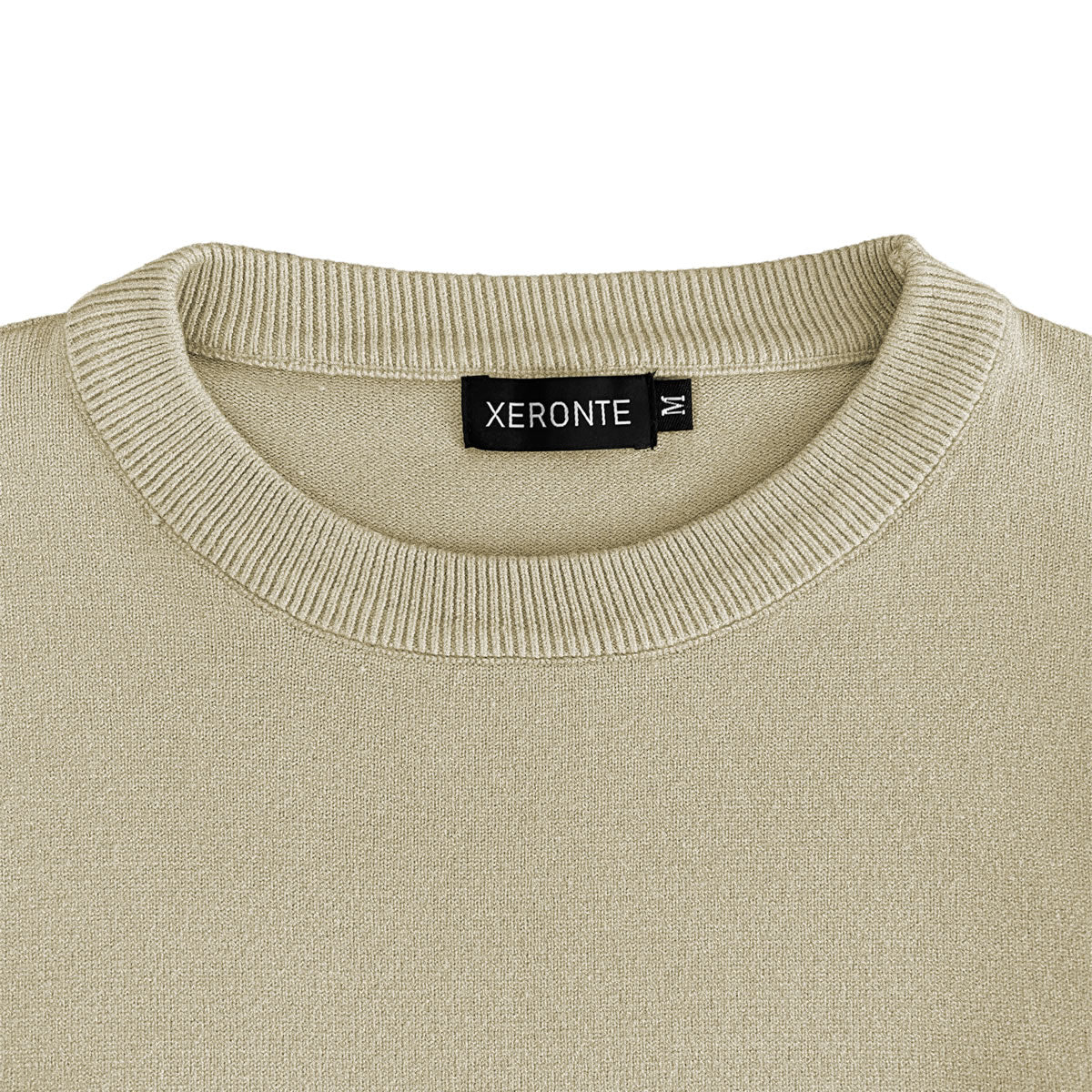 Beige Oatmeal Mens Knit Classic Crewneck Sweater Xeronte