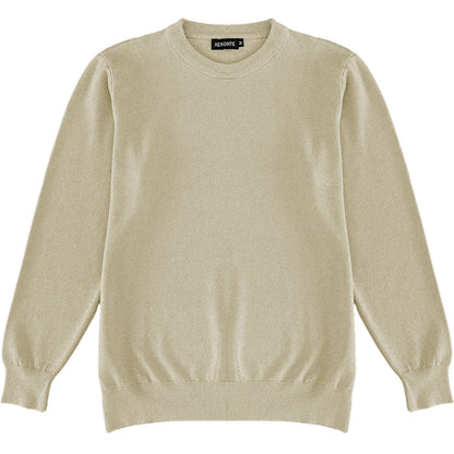 Beige Oatmeal Mens Knit Classic Crewneck Sweater