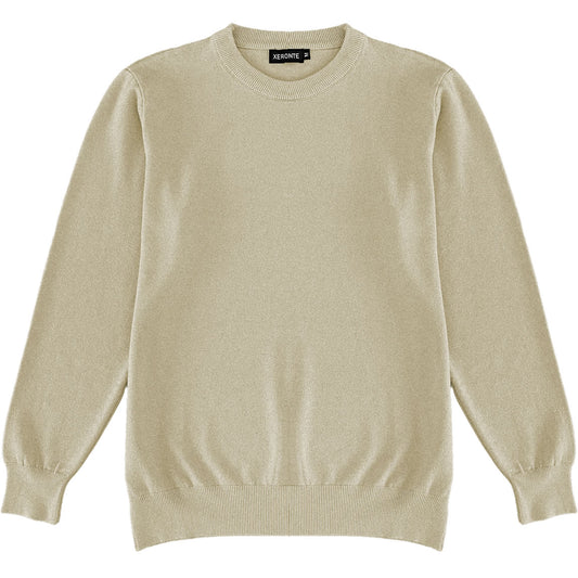 Beige Oatmeal Mens Knit Classic Crewneck Sweater