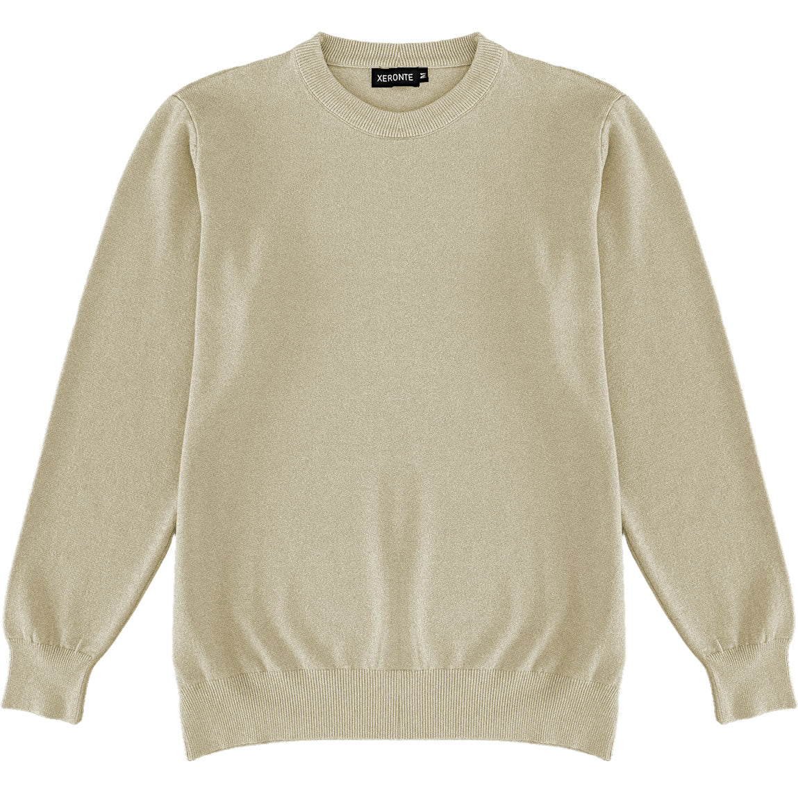 Beige Oatmeal Mens Knit Classic Crewneck Sweater