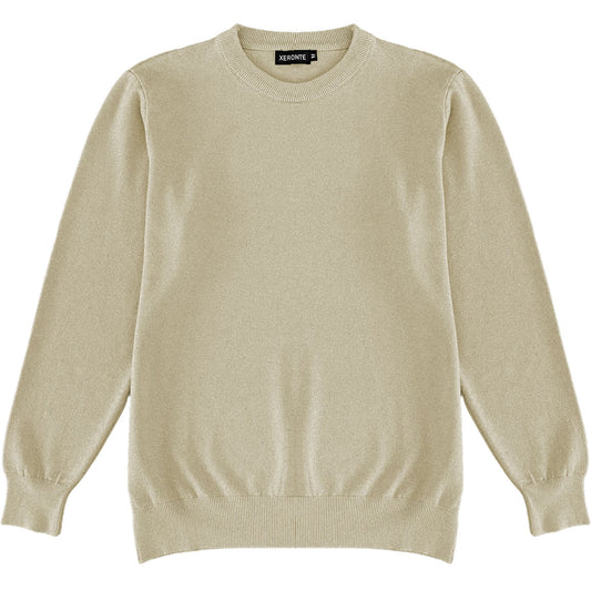 Beige Oatmeal Mens Knit Classic Crewneck Sweater