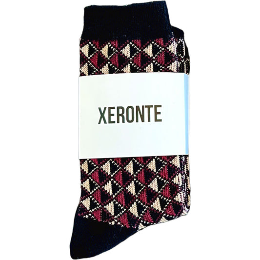 Black And Burgundy Diamond Quilted Pattern Mens Crew Socks Xeronte