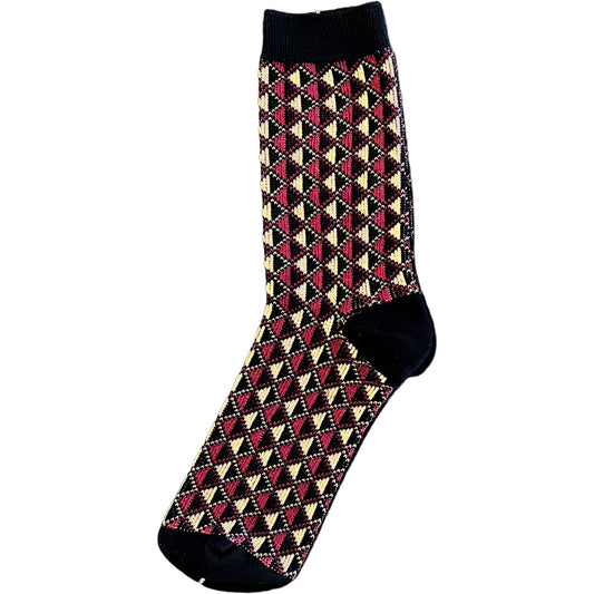 Black And Burgundy Diamond Quilted Pattern Mens Crew Socks