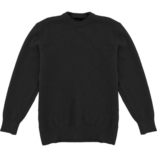 Black Mens Knit Diamond Pattern Crew Neck Sweater