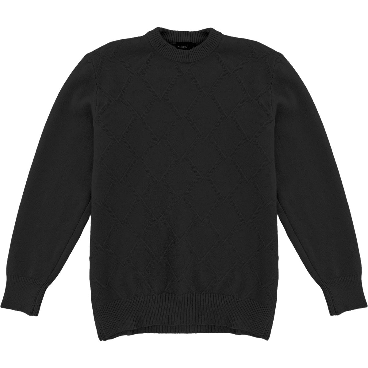 Black Mens Knit Diamond Pattern Crew Neck Sweater