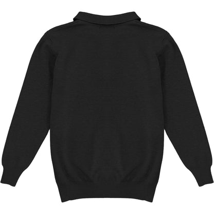 Black Mens Knit Long Sleeve Sweater Polo Shirt Back