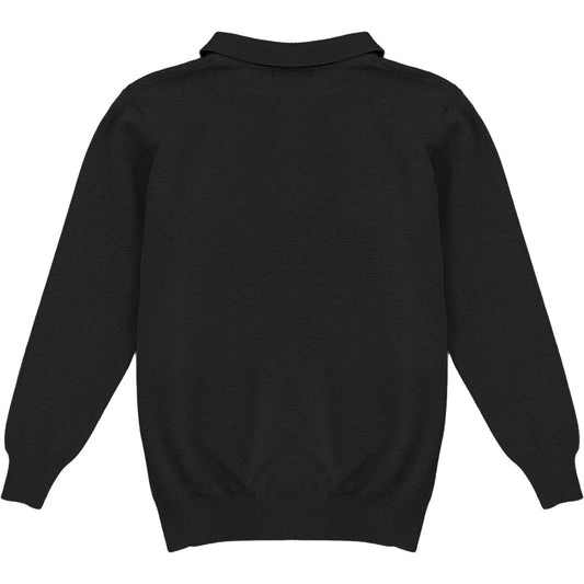 Black Mens Knit Long Sleeve Sweater Polo Shirt Back