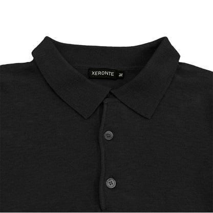 Black Mens Knit Long Sleeve Sweater Polo Shirt Xeronte