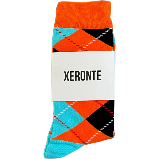 Black Orange Blue Argyle Mens Crew Socks Xeronte