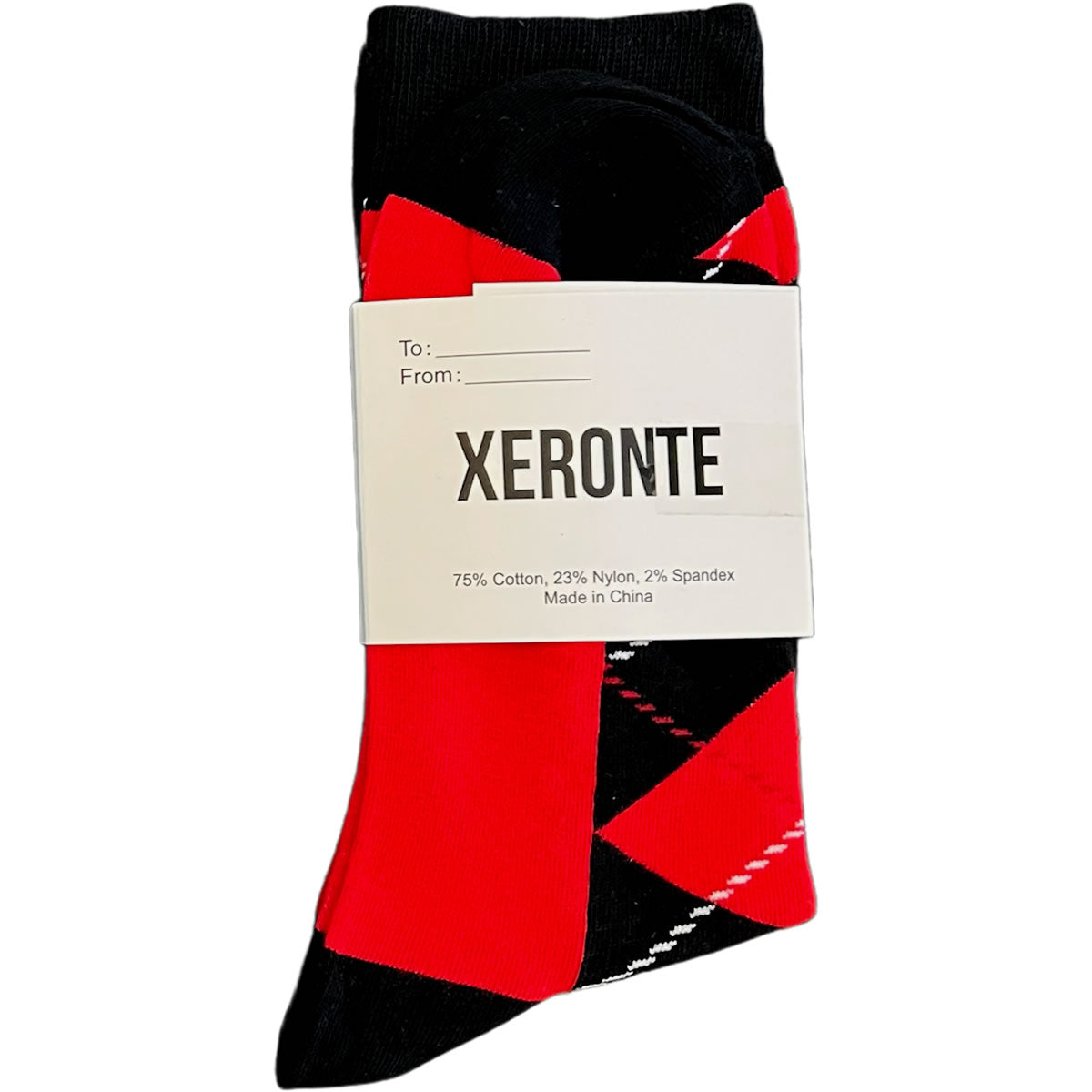 Black White Red Argyle Mens Crew Socks Gift Label