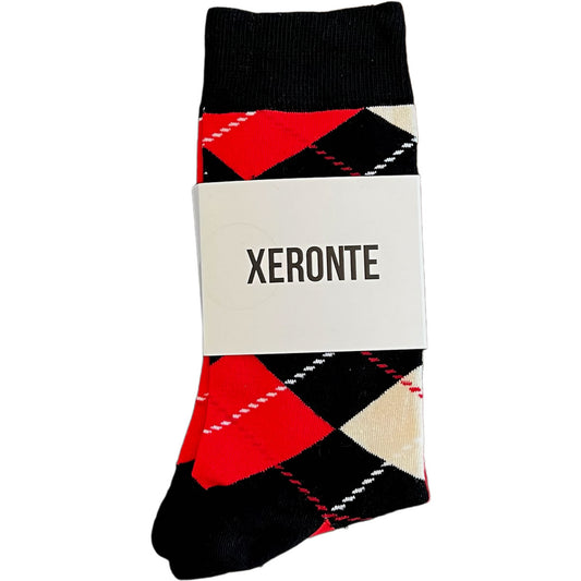 Black White Red Argyle Mens Crew Socks Xeronte