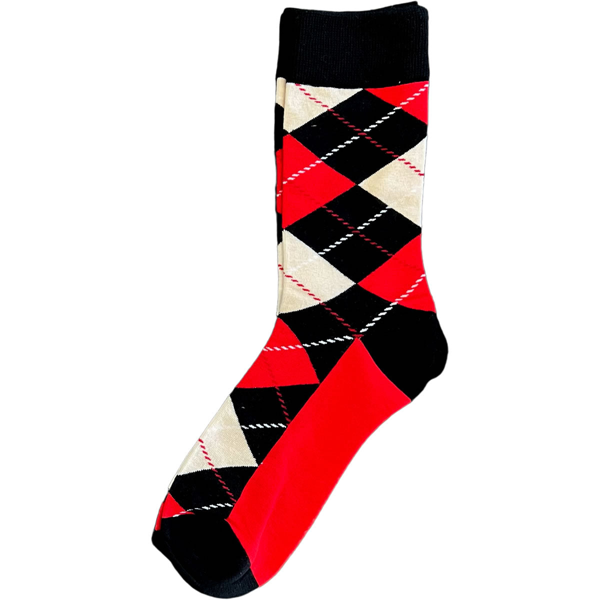 Black White Red Argyle Mens Crew Socks