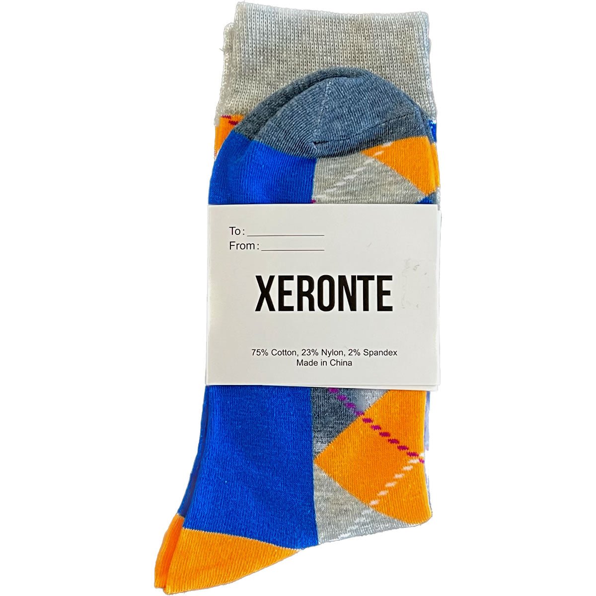 Blue And Yellow Argyle Mens Crew Socks Gift Label