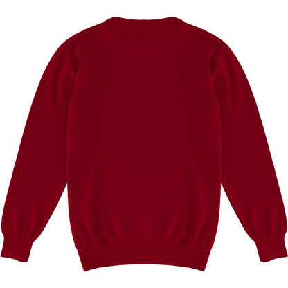 Burgundy Red Mens Knit Classic Crewneck Sweater Back