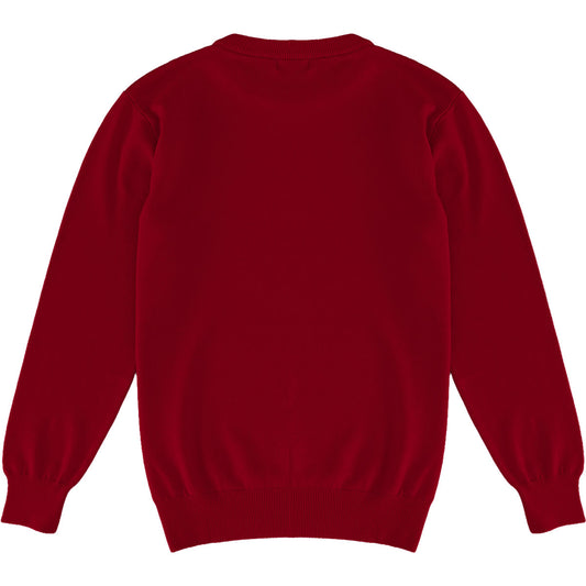 Burgundy Red Mens Knit Classic Crewneck Sweater Back