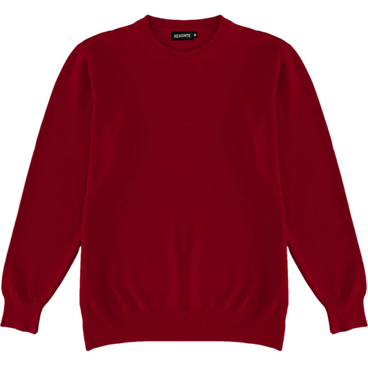 Burgundy Red Mens Knit Classic Crewneck Sweater