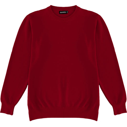 Burgundy Red Mens Knit Classic Crewneck Sweater