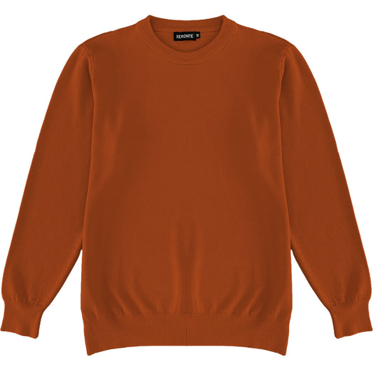 Burnt Orange Mens Knit Classic Crewneck Sweater