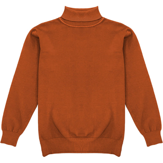 Burnt Orange Mens Long Sleeve Knit Turtleneck Sweater