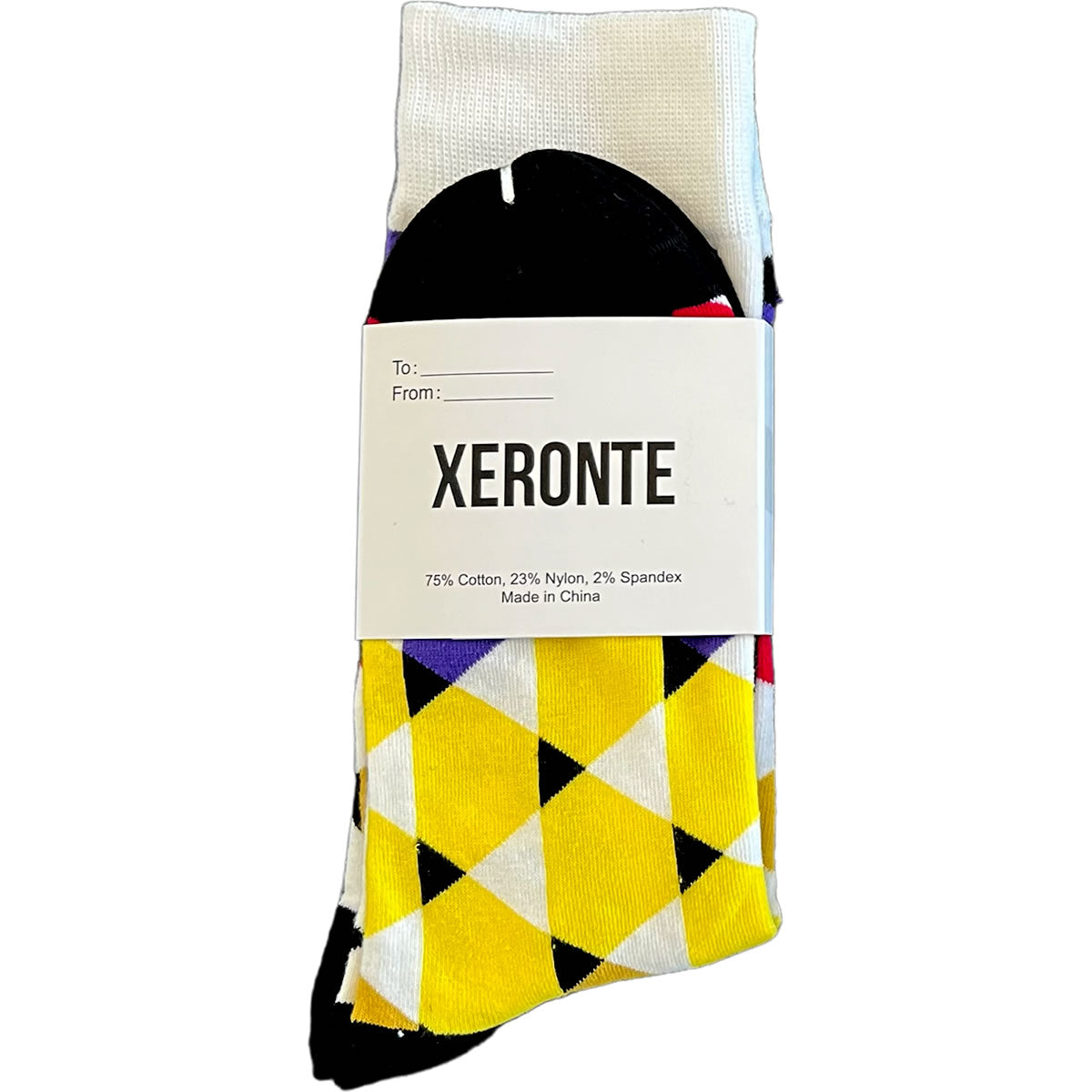 Colorful Triangle Pattern Mens Crew Socks Gift Label