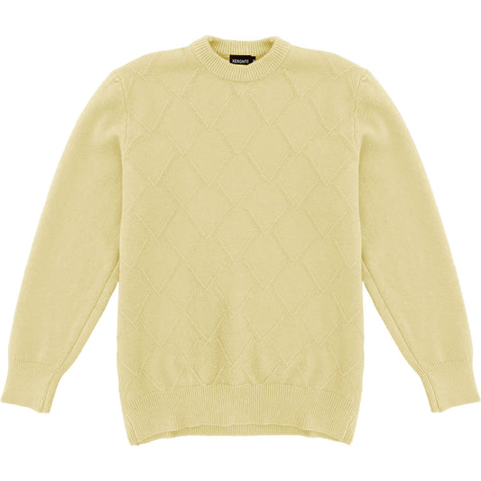 Cream Mens Knit Diamond Pattern Crew Neck Sweater