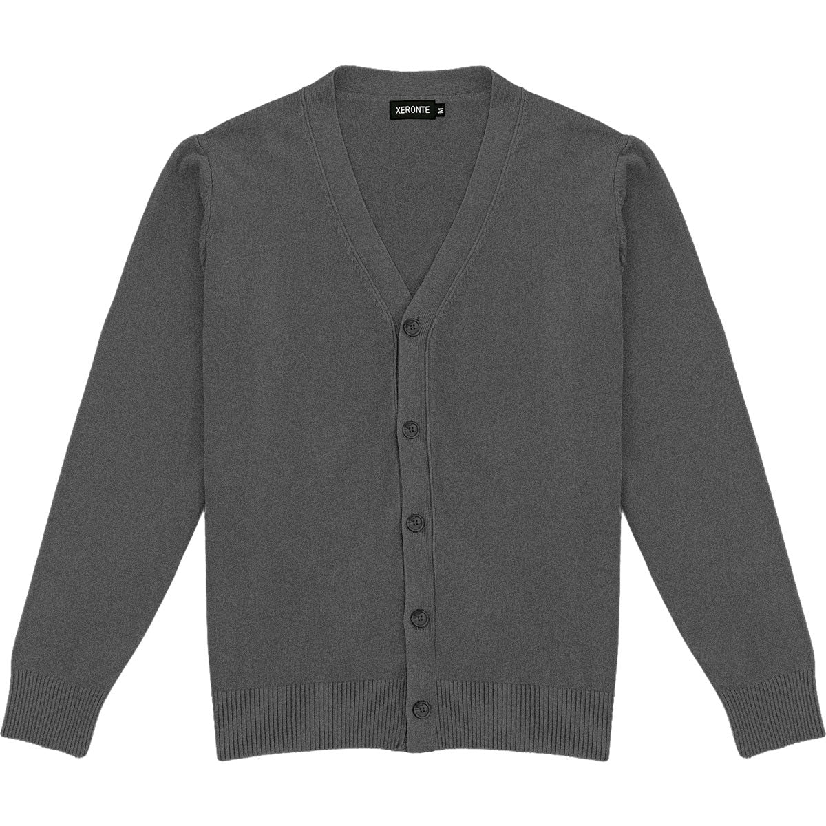Dark Heather Grey Mens V-Neck Button Down Cardigan Sweater