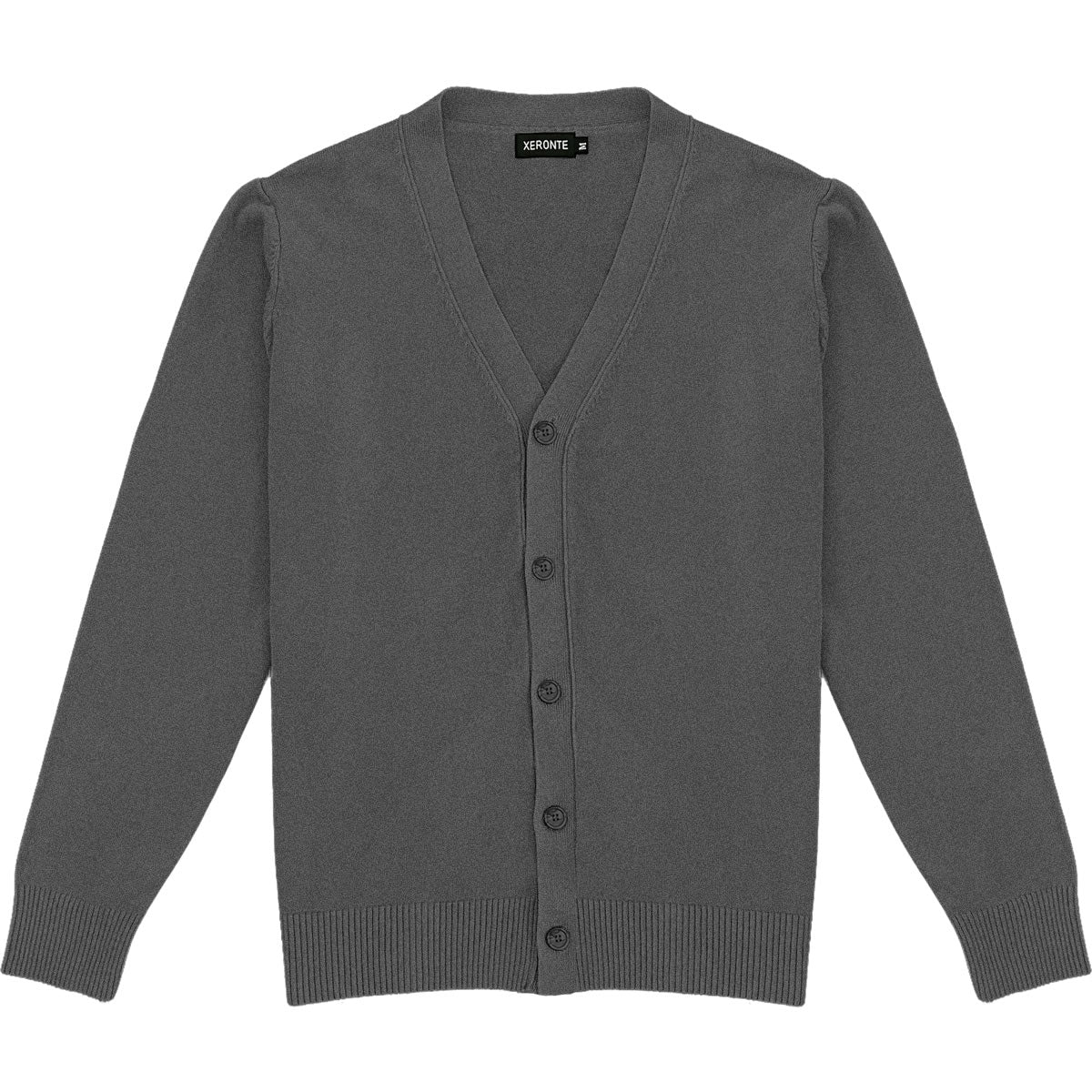 Dark Heather Grey Mens V-Neck Button Down Cardigan Sweater