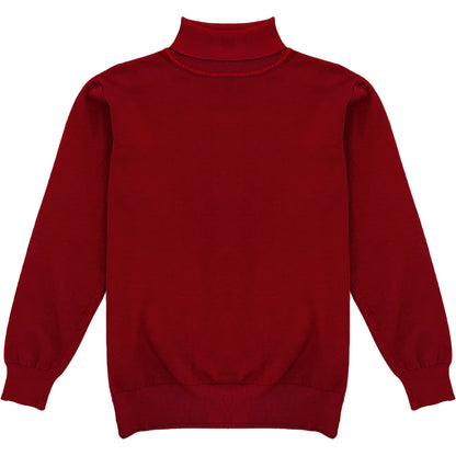 Dark Red Mens Long Sleeve Knit Turtleneck Sweater