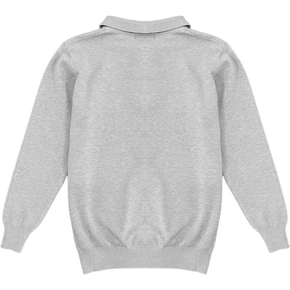 Heather Grey Mens Knit Long Sleeve Sweater Polo Shirt Back