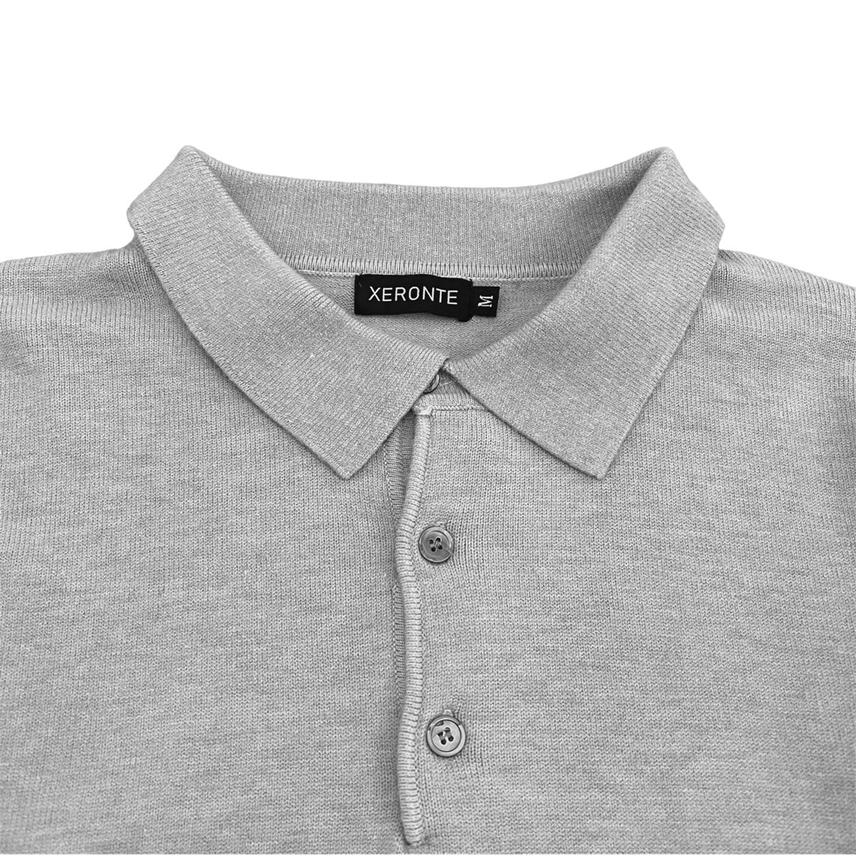 Heather Grey Mens Knit Long Sleeve Sweater Polo Shirt Xeronte