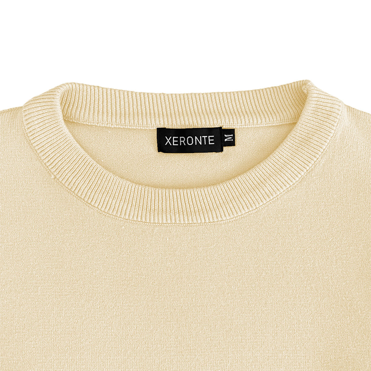 Xeronte Ivory Cream Mens Knit Classic Crewneck Sweater