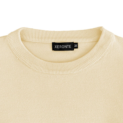 Xeronte Ivory Cream Mens Knit Classic Crewneck Sweater