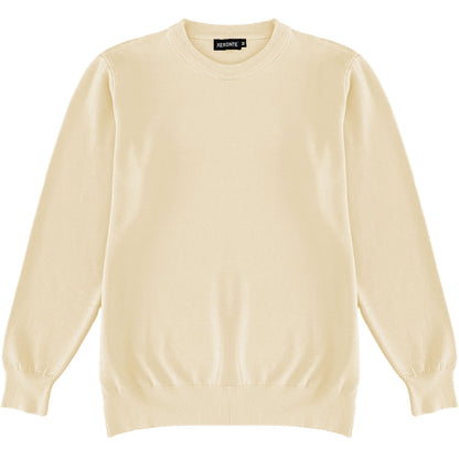 Ivory Cream Mens Knit Classic Crewneck Sweater