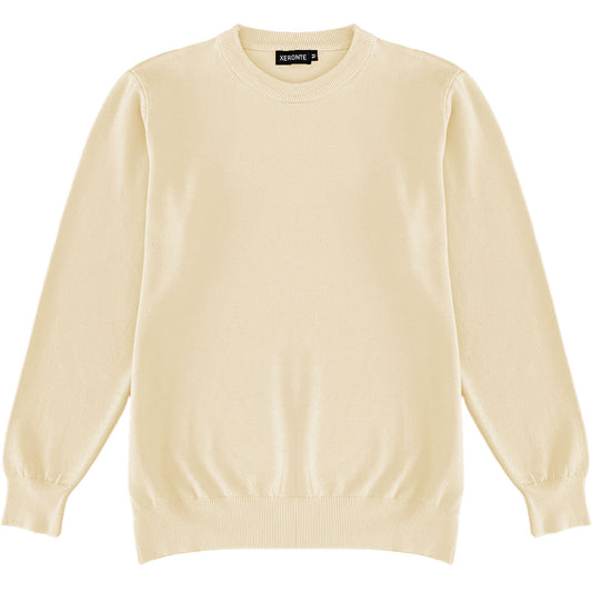 Ivory Cream Mens Knit Classic Crewneck Sweater