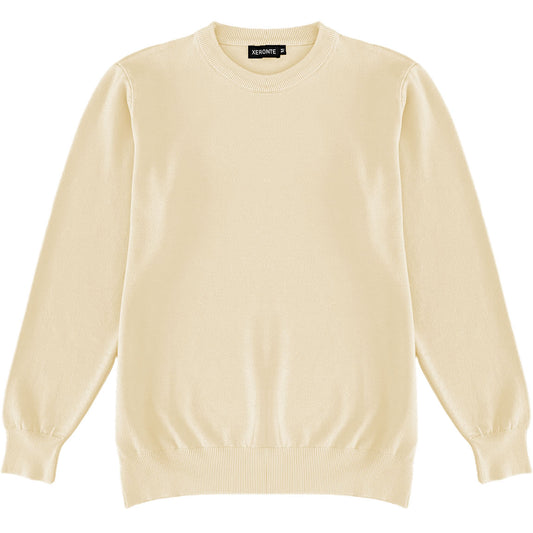 Ivory Cream Mens Knit Classic Crewneck Sweater