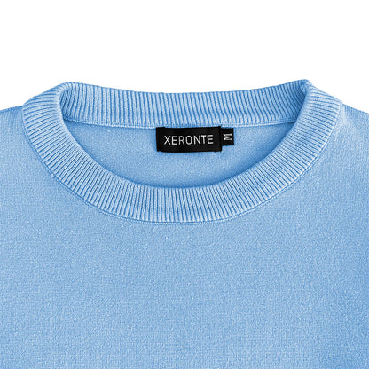 Xeronte Light Baby Blue Mens Knit Classic Crewneck Sweater 