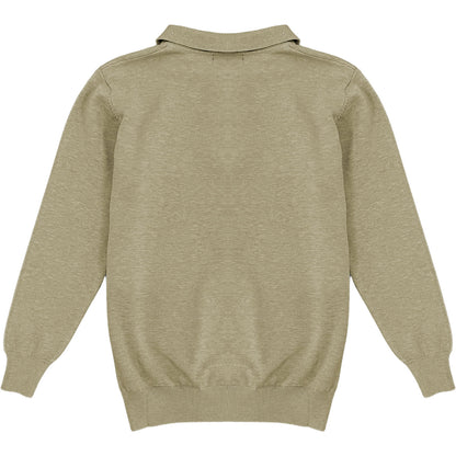 Light Brown Mens Knit Long Sleeve Sweater Polo Shirt Back