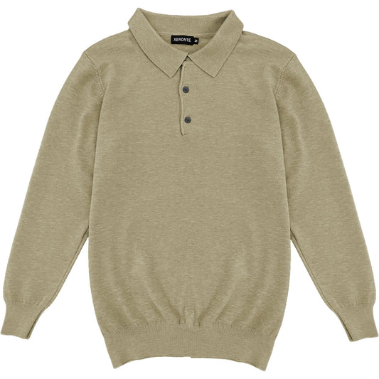 Light Brown Mens Knit Long Sleeve Sweater Polo Shirt