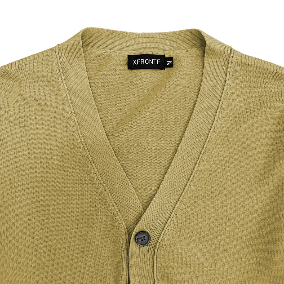 Light Camel Brown Mens V-Neck Button Down Cardigan Sweater Xeronte