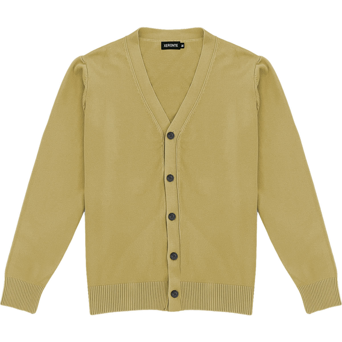Light Camel Brown Mens V-Neck Button Down Cardigan Sweater