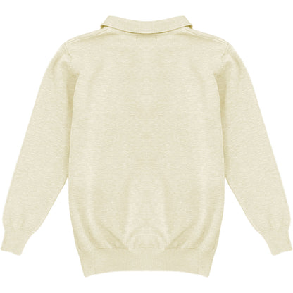 Light Cream Mens Knit Long Sleeve Sweater Polo Shirt