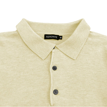 Light Cream Mens Knit Long Sleeve Sweater Polo Shirt Xeronte