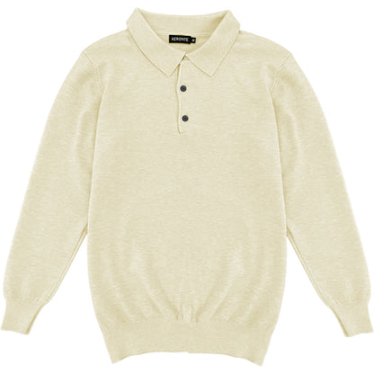 Light Cream Mens Knit Long Sleeve Sweater Polo Shirt
