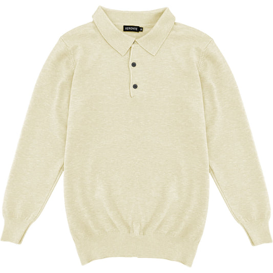 Light Cream Mens Knit Long Sleeve Sweater Polo Shirt