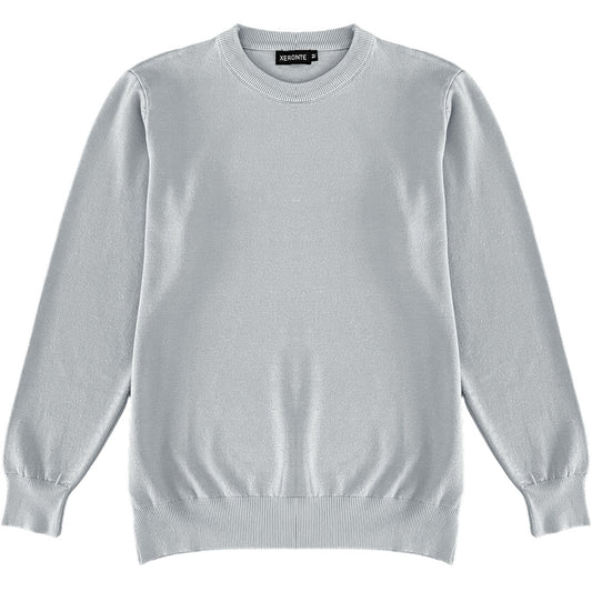 Light Grey Mens Knit Classic Crewneck Sweater