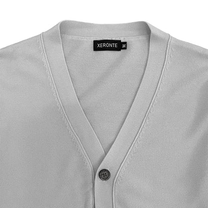 Light Grey Mens V-Neck Button Down Cardigan Sweater Xeronte