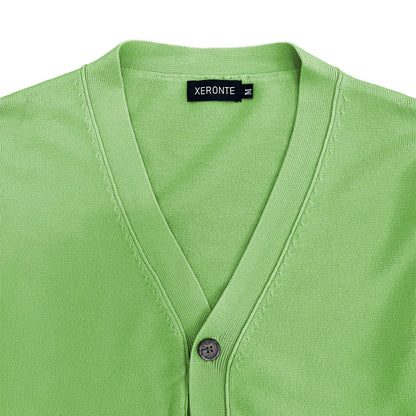 Light Lime Green Mens V-Neck Button Down Cardigan Sweater Xeronte